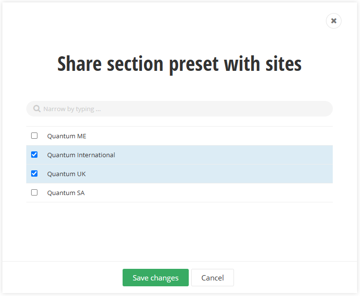 Shared Section Presets